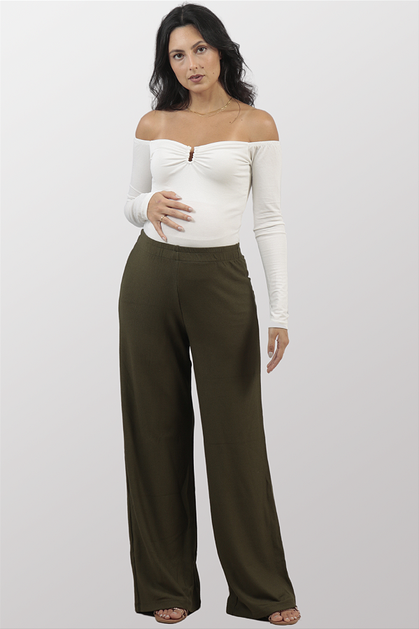 Calça Gestante Canelada Ayla Verde Oliva