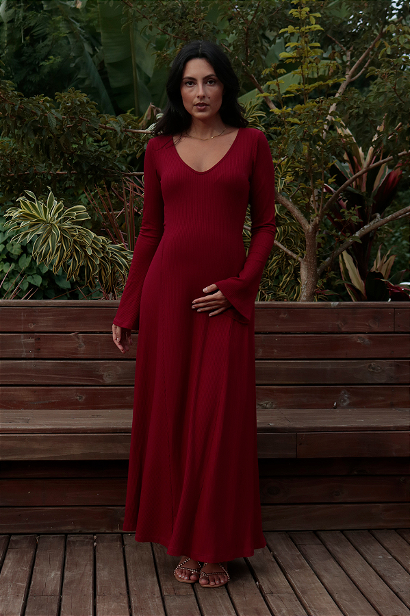 Vestido Gestante Canelado Carlotta Marsala