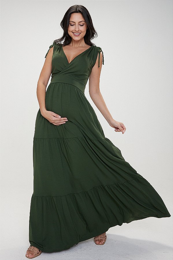 Vestido Gestante Amamentação Bella Verde Oliva