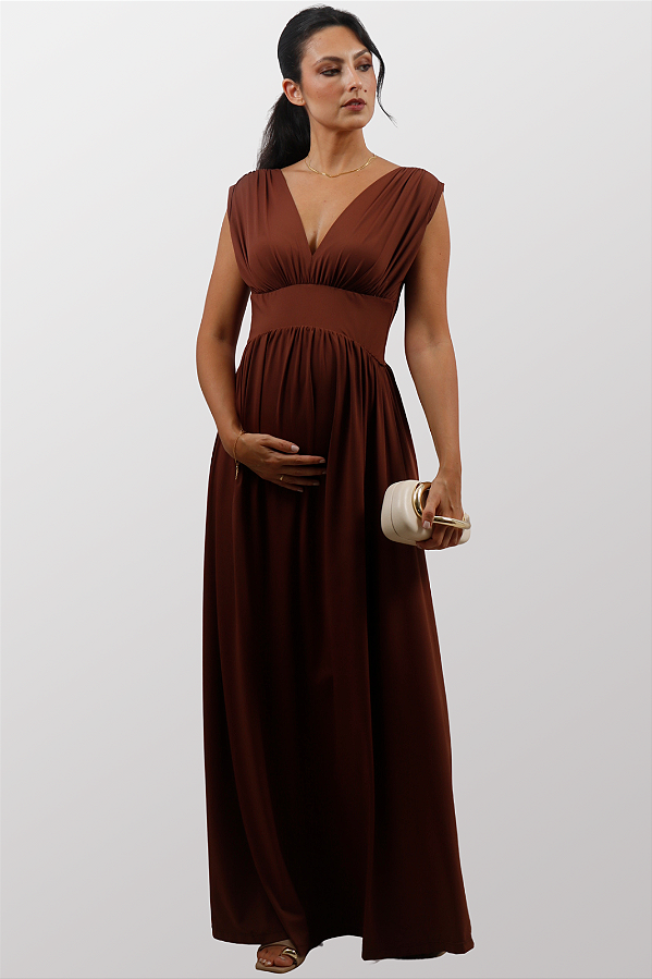 Vestido Gestante Amamentação Poliamida Naty Marrom