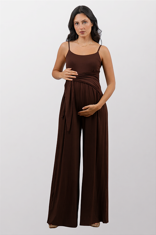 Macacão Gestante Pantalona Zen Marrom