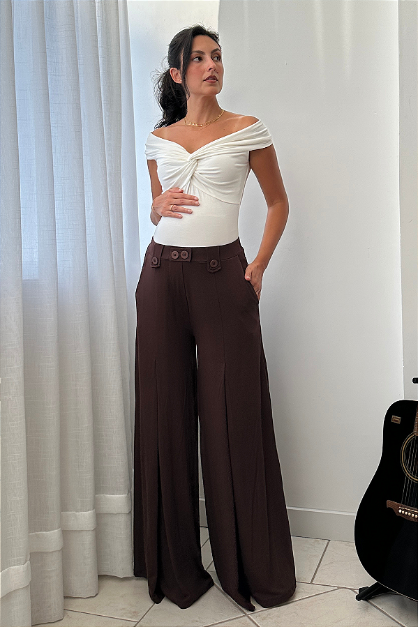 Calça Gestante Pantalona Vanessa Marrom