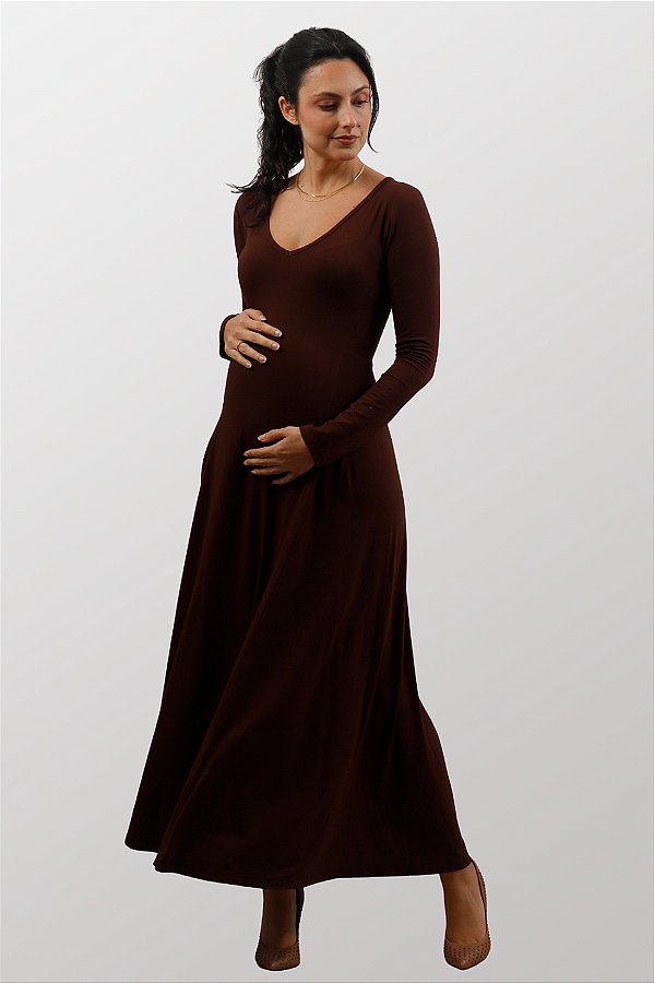 Vestido Gestante Estiloso Carlotta Marrom