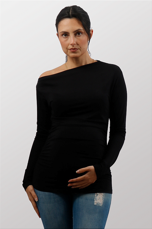 Blusa Gestante Decote Assimetrico Raquel Preto