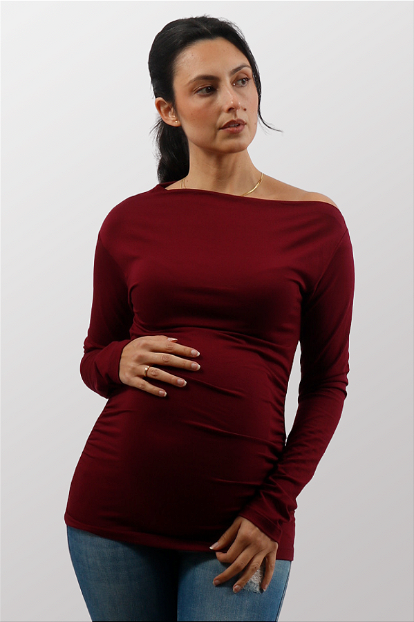 Blusa Gestante Decote Assimetrico Raquel Vinho