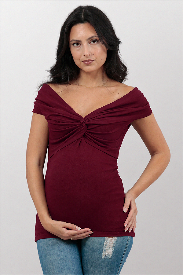 Blusa Gestante Ombros a Mostra Ofelia Vinho