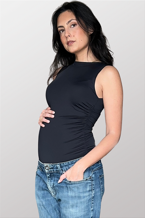 Body Gestante Poliamida Duplo Paula Preto