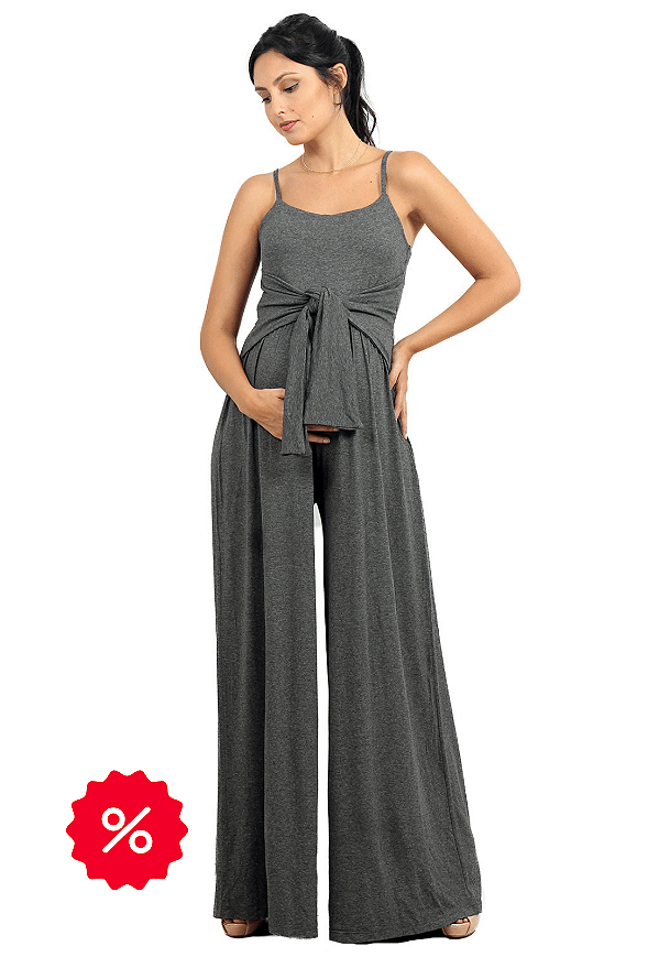 Macacão Gestante Pantalona Alça Zen Cinza