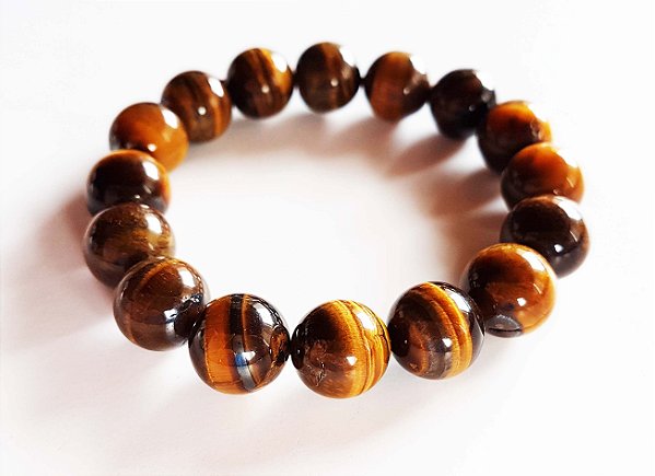 Pulseira Pedra Verdadeira Olho de Tigre Lisa 12mm Bracelete