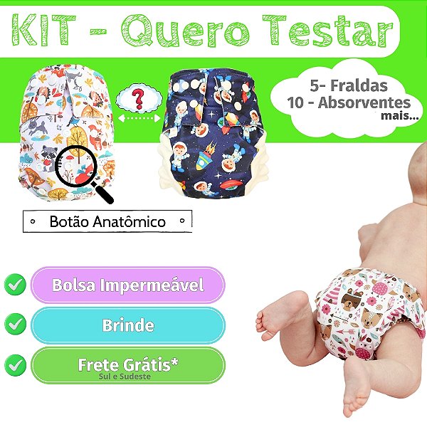 Kit Quero testar Fraldas Ecológicas