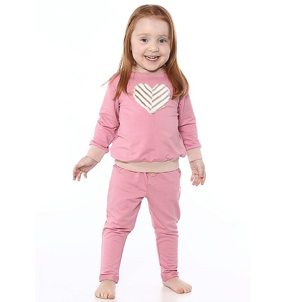 Calça Infantil Bolso Botões Rosa