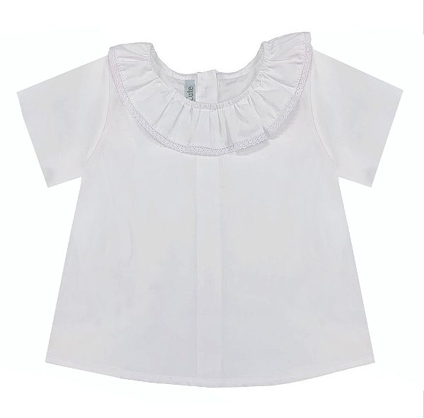 BLUSA MANGA LONGA MINI GOLA FRANZIDA RENDA BABADO FRENTE