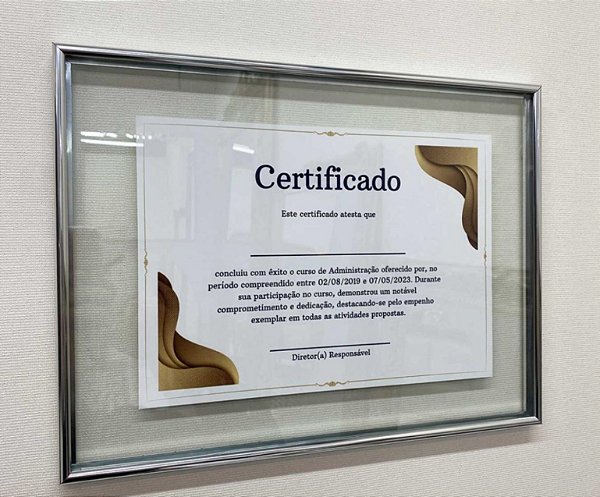 Quadro entre vidros moldura de alumínio (sanduíche de vidros) A4