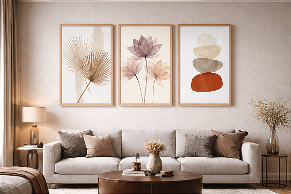 Kit Quadros decorativos trio folhas -Sem vidro 040x060