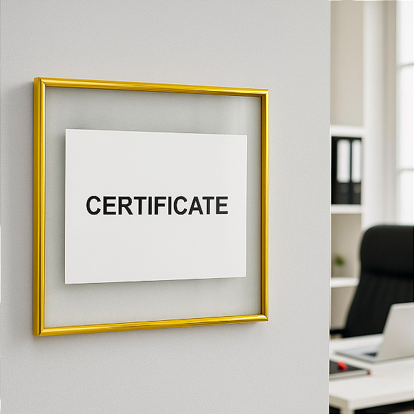 Quadro moldura dourada de alumínio 2 vidros (sanduíche de vidro c/ 1 anti reflexo