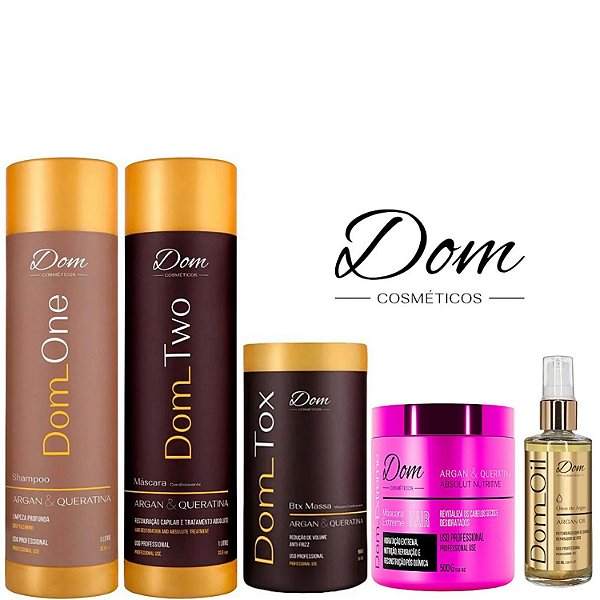 Kit Escova Progressiva Dom Two + Btox Dom Tox + Máscara Nutritive e Oil Argan