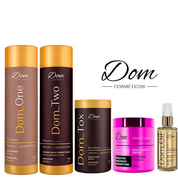 Kit Escova Progressiva Dom Two + Btox Dom Tox + Máscara Nutritive e Oil Argan