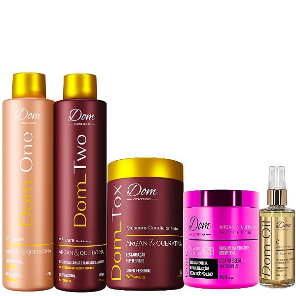 Kit Escova Progressiva Dom Two + Btox Dom Tox + Máscara Nutritive e Oil Argan