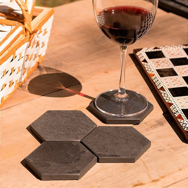 PORTA COPOS HEXAGONAL - ARDÓSIA - COR GRAFITE - KIT COM 4 UNIDADES