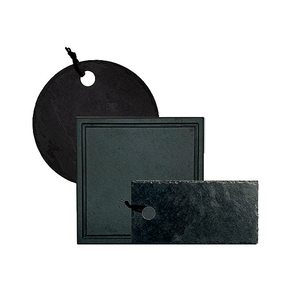 KIT TÁBUAS - 1 TÁBUA MOON (ACAB. RÚSTICO), 1 TÁBUA MINI SHARE (ACAB. RÚSTICO), 1 TÁBUA QUADRADA COM FRISO (ACAB. LISO) - ARDÓSIA - COR GRAFITE