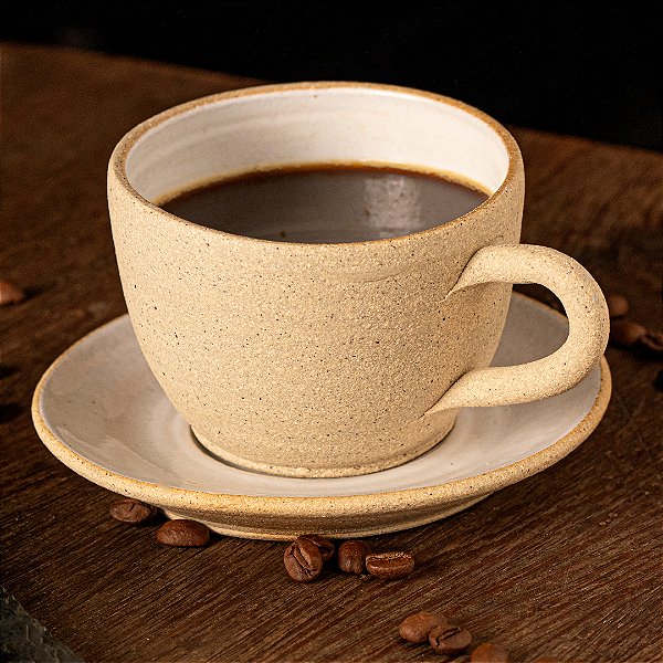 XÍCARA E PIRES LUAR - CERÂMICA MARFIM - COR OFF WHITE