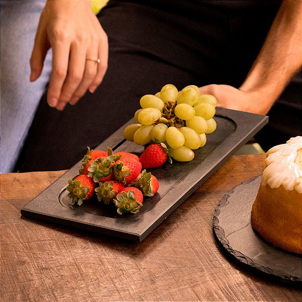 PRATO RETANGULAR COM BORDA - ARDÓSIA - COR GRAFITE