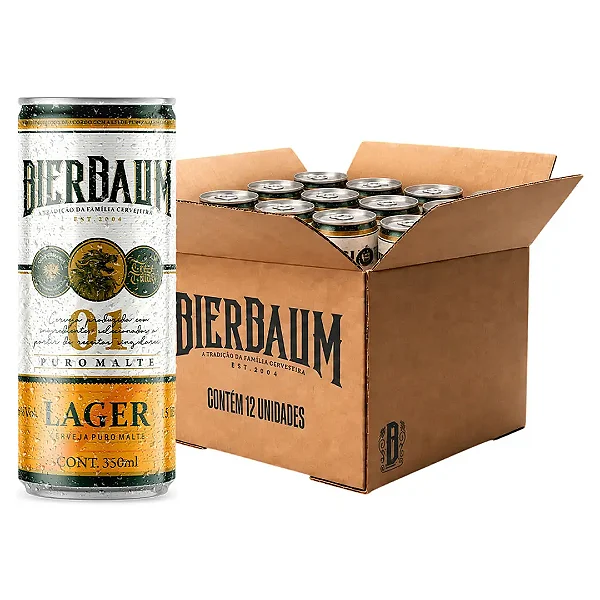Fardo com 12 Cervejas Lager Bierbaum | Lata 350ml Artesanal Puro Malte