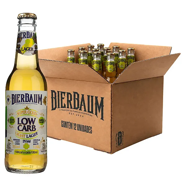 Caixa 12 Cervejas Low Carb Sem Glúten Bierbaum | German Light Lager 355ml