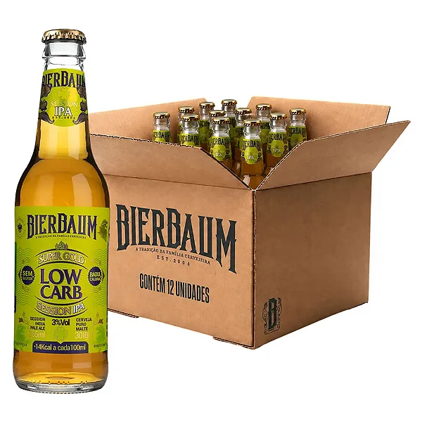 Caixa com 12 Cervejas Low Carb Sem Glúten Bierbaum | Session IPA 355ml - Artesanal Puro Malte