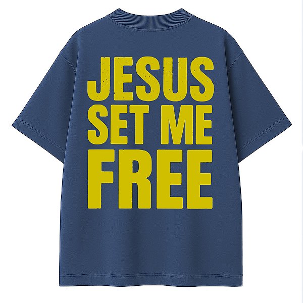 Camiseta Azul Oversized Jesus Set Me Free