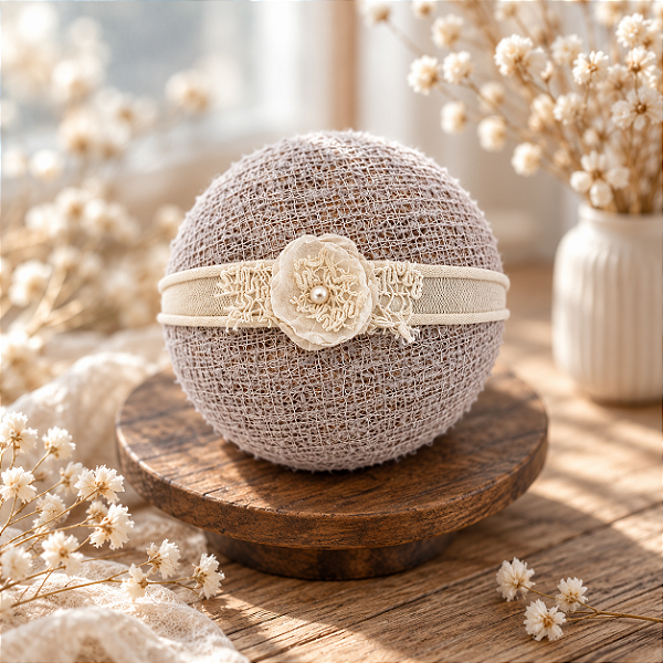 Headband Flor Bege