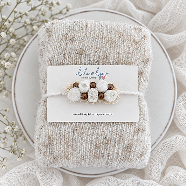 Conjunto wrap mohair com headband Branco Rústico