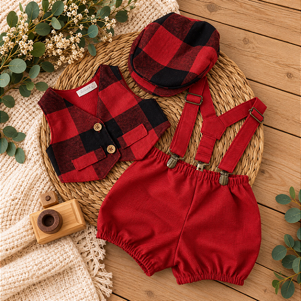 Conjunto João Xadrez Vermelho