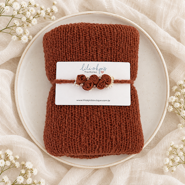 Conjunto Wrap mohair com Headband Ferrugem