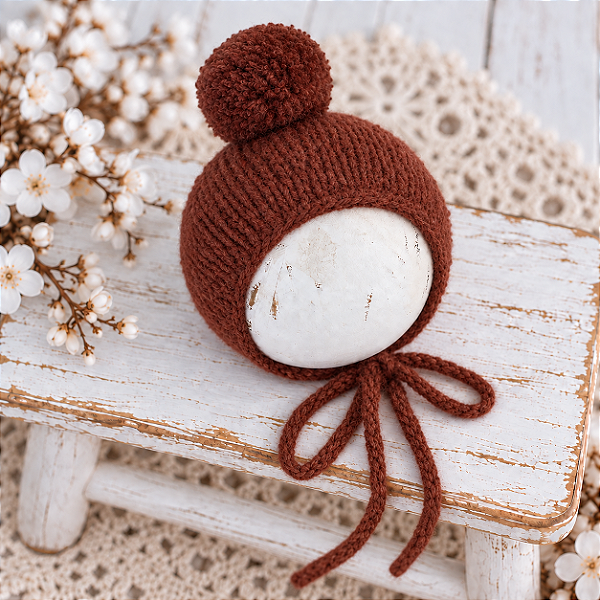 Touca Pompom Mohair Ferrugem