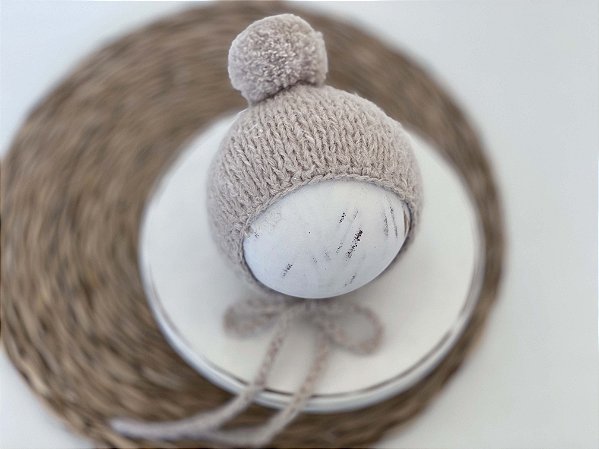 Touca Pompom Mohair Bege Claro
