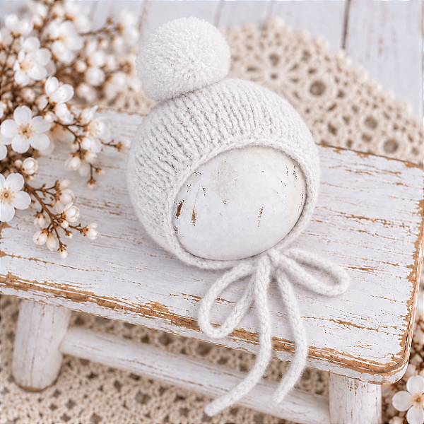 Touca Pompom Mohair Branco