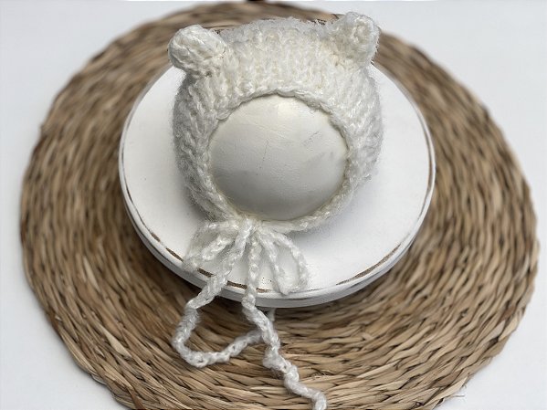 Touca Tricô Ursinho Branco