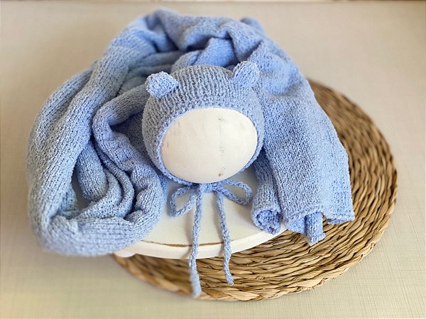 Conjunto Wrap e Touca Ursinho Sweet Azul Bebê
