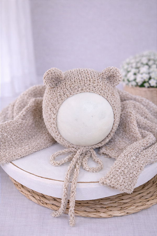 Conjunto Wrap e Touca Ursinho Sweet Bege