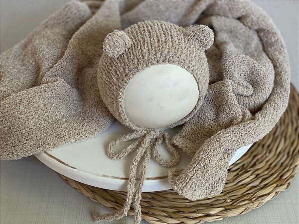 Conjunto Wrap e Touca Ursinho Sweet Bege