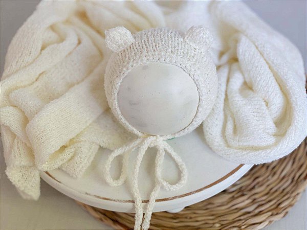 Conjunto Wrap e Touca Ursinho Sweet Branco Off