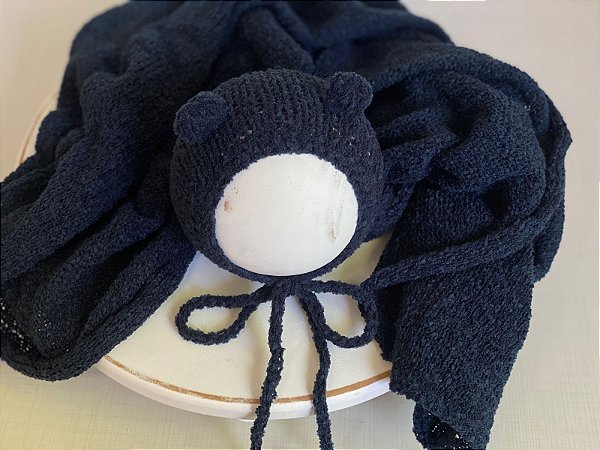 Conjunto Wrap e Touca Ursinho Sweet Marinho