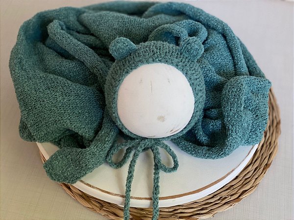 Conjunto Wrap e Touca Ursinho Sweet Turquesa
