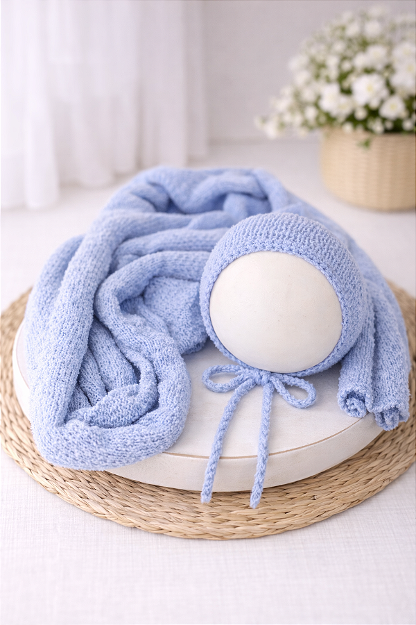 Conjunto Wrap e Touca Sweet Azul Bebê