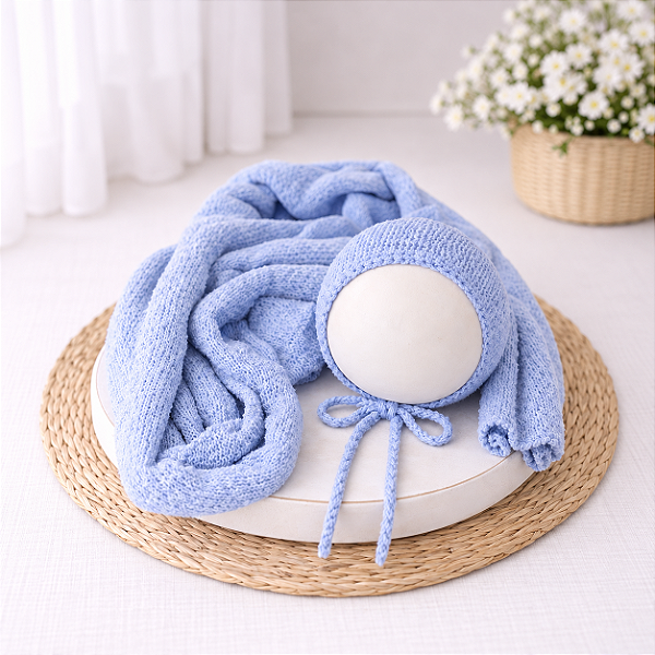Conjunto Wrap e Touca Sweet Azul Bebê