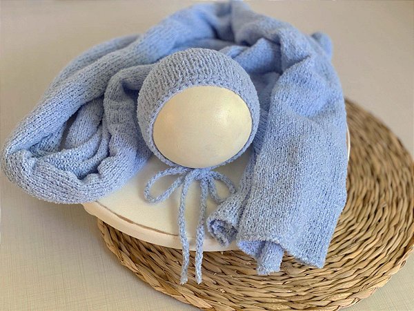 Conjunto Wrap e Touca Sweet Azul Bebê