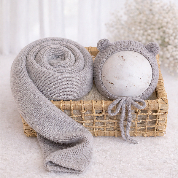 Conjunto Wrap e Touca Ursinho Comfy Cinza