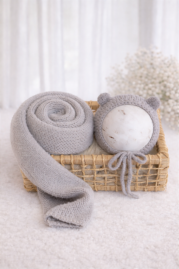 Conjunto Wrap e Touca Ursinho Comfy Cinza