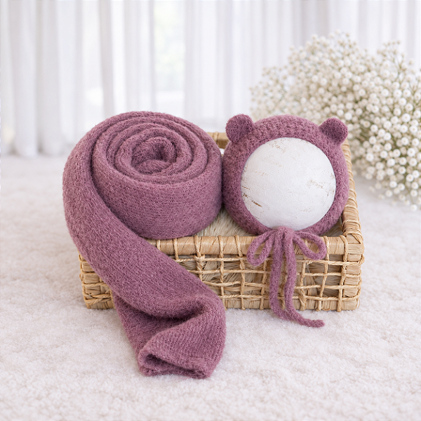 Conjunto Wrap e Touca Ursinho Comfy Lilac
